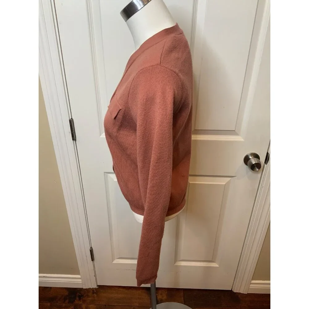 T Tahari Faded Brick Red V-Neck Button-Up Cardigan Sweater, Size Medium